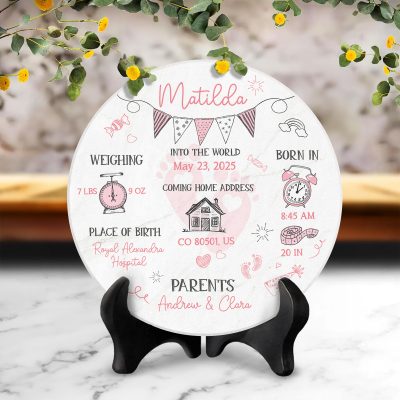 New Baby Keepsake Gift, Personalized Birth Stats Ceramic Tile, Christening Gift, Nursery Decor