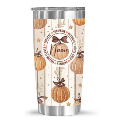 Personalized Fall Pumpkin Tumbler, Custom Floral Pumpkin Tumbler Cup, Pumpkin Travel Mug, Fall Travel Cup, Autumn Thanksgiving Tumbler Gift
