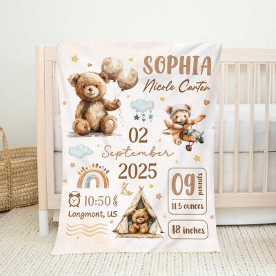 Personalized Birth Stats Baby Blanket, Birth Announcement Blanket, Baby Keepsake, Newborn Baby Gift, Baby Shower Blanket, Birth Stats Gift
