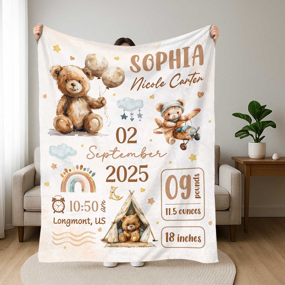 Personalized Birth Stats Baby Blanket, Birth Announcement Blanket, Baby Keepsake, Newborn Baby Gift, Baby Shower Blanket, Birth Stats Gift