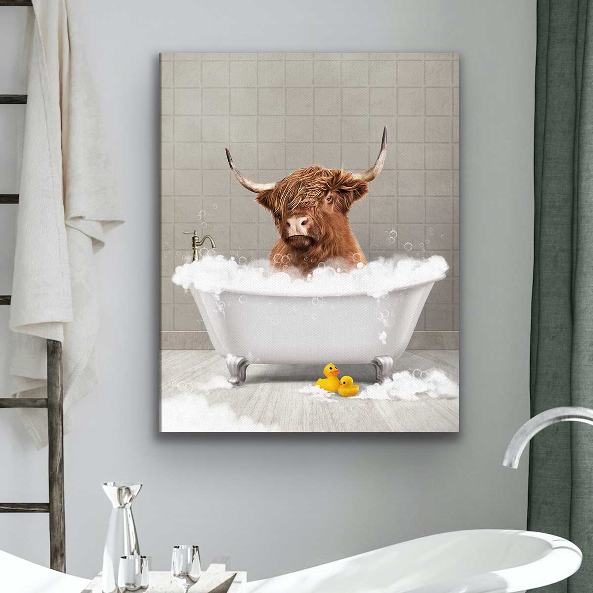 Funny Highland Cow Bathroom Print, Highland Cow in Bathtub Print, Funny Restroom Signs 1 Funny Highland Cow Bathroom Print, Highland Cow in Bathtub Print, Funny Restroom Signs