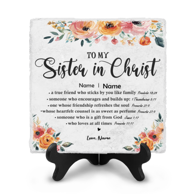 Scripture Verse Encouragement Tile Plaque - To My Sister In Christ Personalized Gift, Christian Gift For Religious Church Bible Study Friend