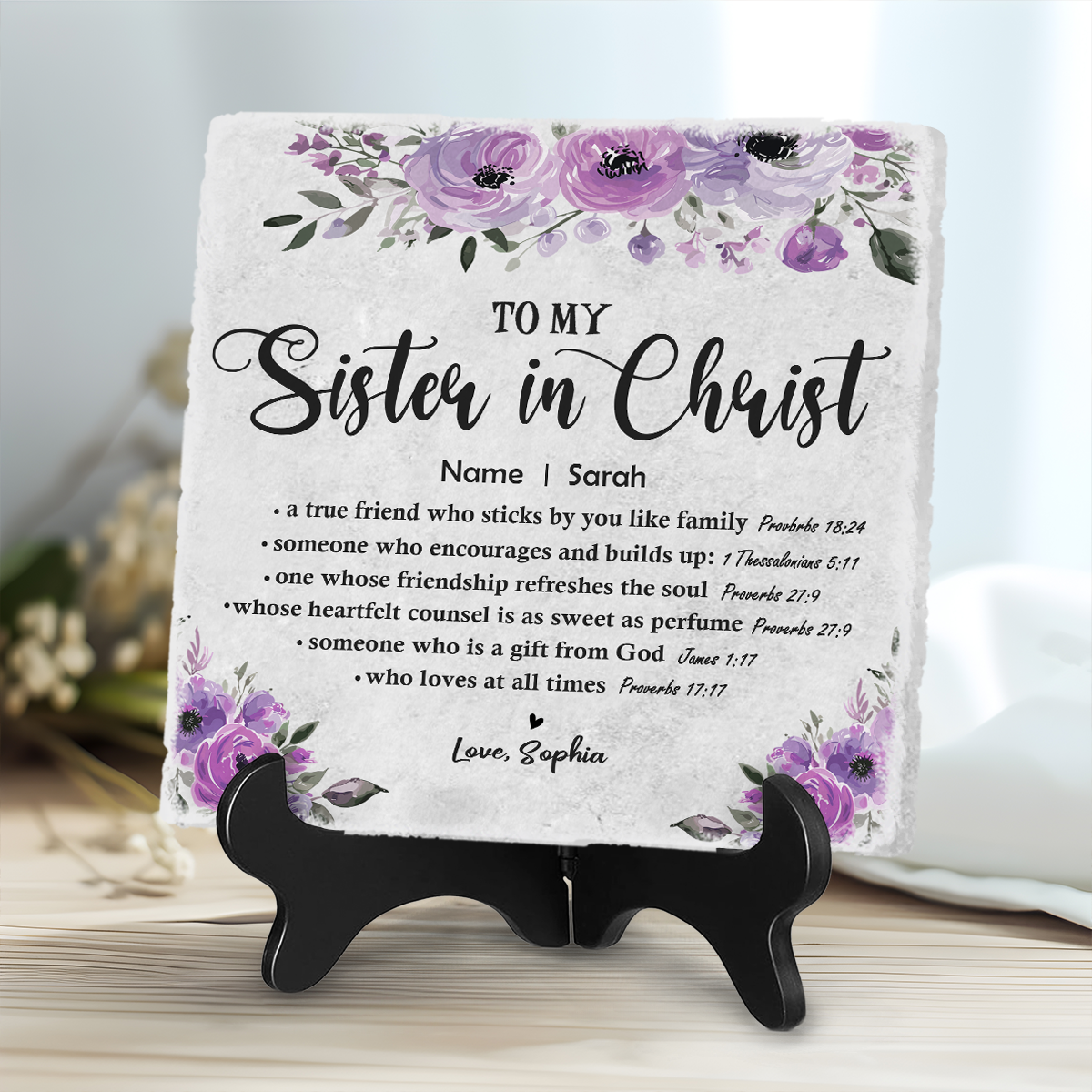 To My Sister In Christ Personalized Gift, Scripture Verse Encouragement Tile Plaque, Christian Gift For Religious Church Bible Study Friend