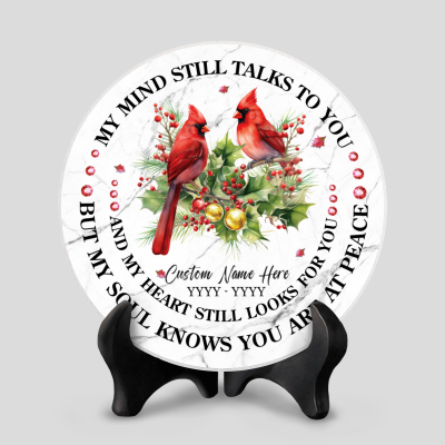 Personalized Cardinal Memorial Stone Tile, My Mind Still Talks To You Memorial Garden Stone, Slate Grave Marker, Loss of Loved One Funeral Gift
