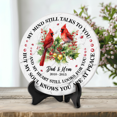 Personalized Cardinal Memorial Stone Tile, My Mind Still Talks To You Memorial Garden Stone, Slate Grave Marker, Loss of Loved One Funeral Gift