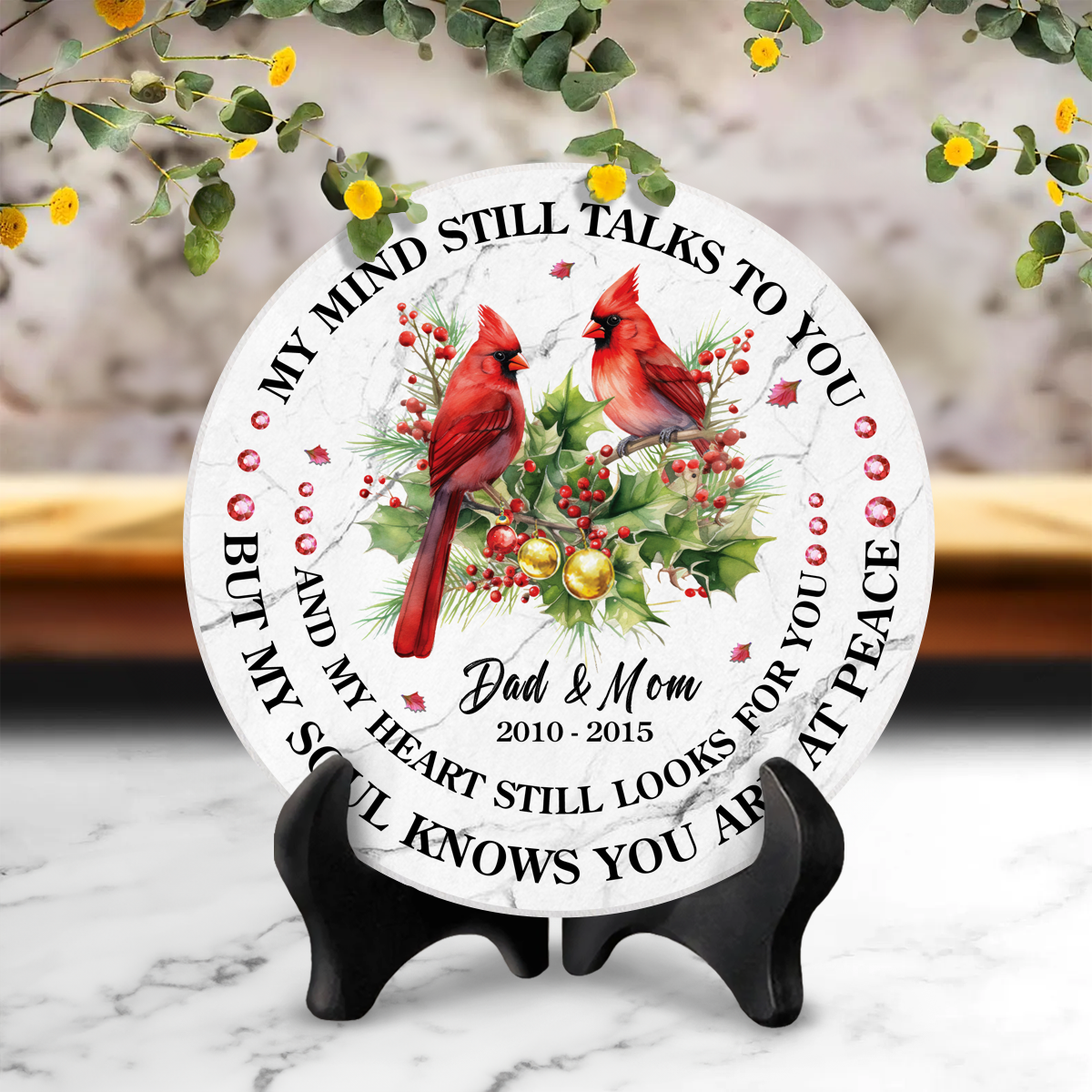 Personalized Cardinal Memorial Stone Tile, My Mind Still Talks To You Memorial Garden Stone, Slate Grave Marker, Loss of Loved One Funeral Gift