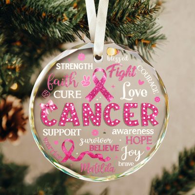 Breast Cancer Awareness Personalized Ornament, Pink Ribbon Ornament, Breast Cancer Awareness Gift, Breast Cancer Ornament