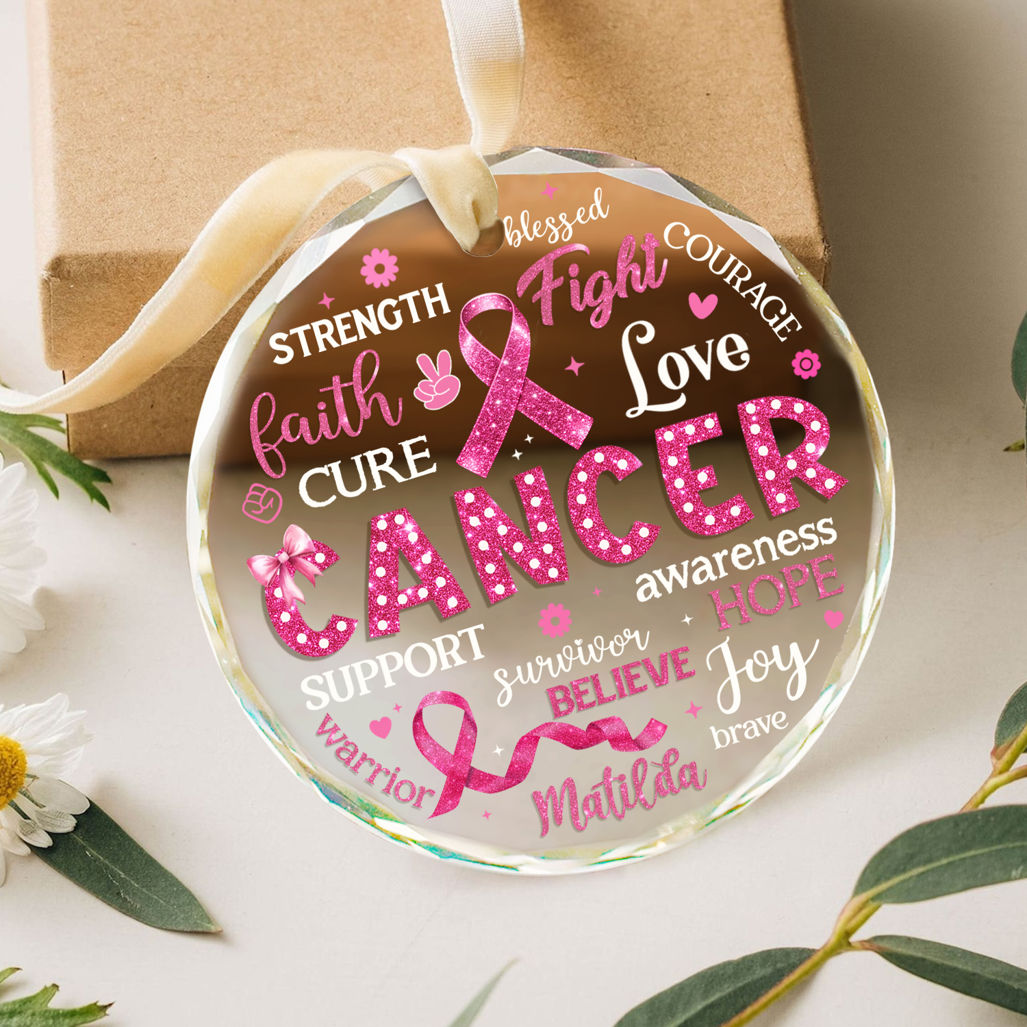 Breast Cancer Awareness Personalized Ornament, Pink Ribbon Ornament, Breast Cancer Awareness Gift, Breast Cancer Ornament