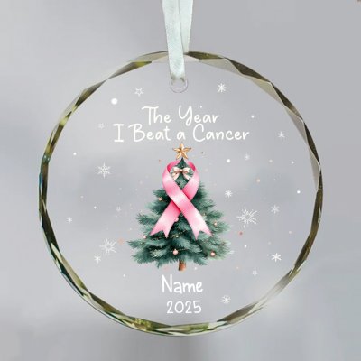 Personalized Ornament With Name - The Year I Beat a Cancer, Beating Breast Cancer Christmas Gifts, Milestone Keepsake