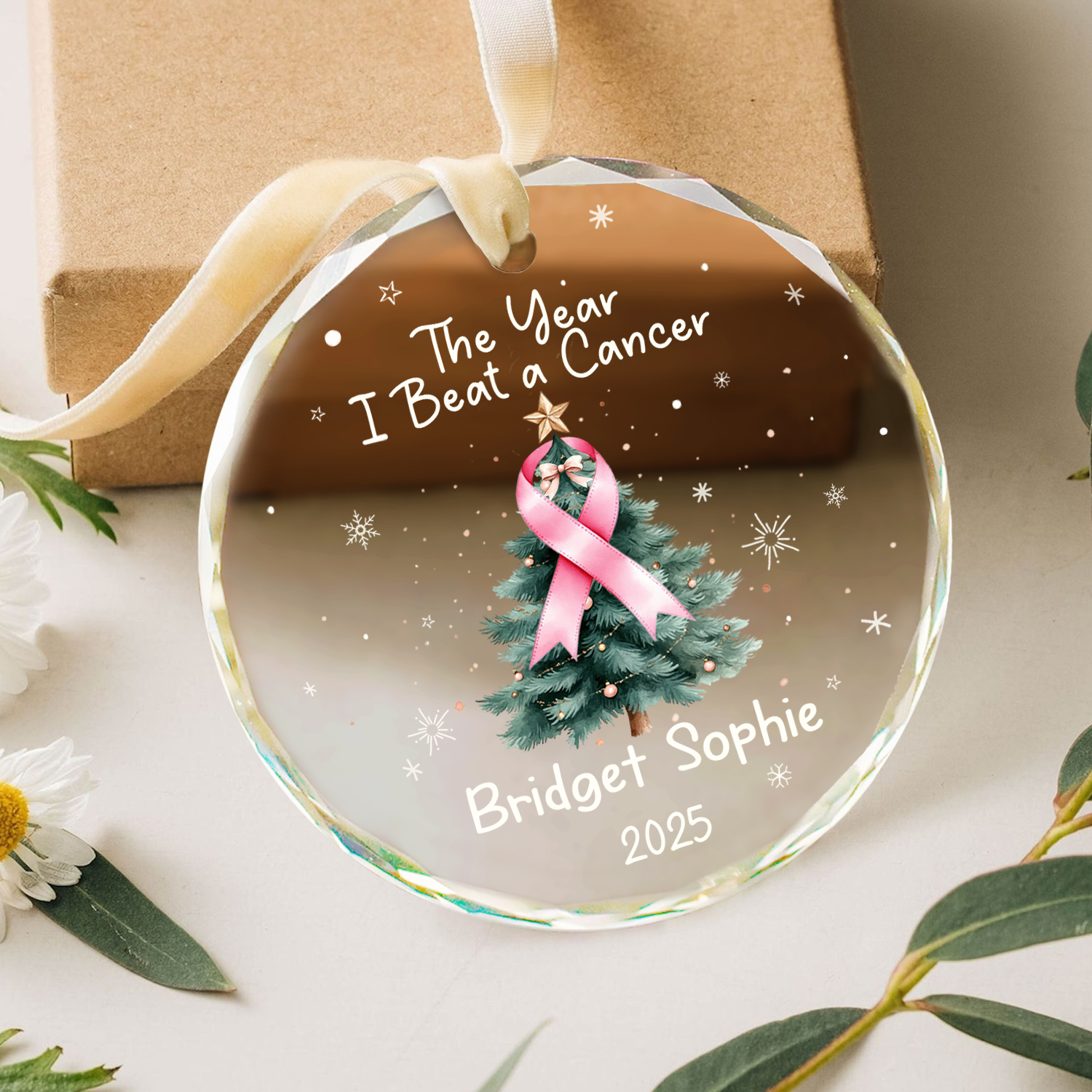 Personalized Ornament With Name - The Year I Beat a Cancer, Beating Breast Cancer Christmas Gifts, Milestone Keepsake
