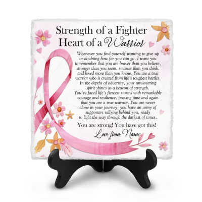 Personalized Ceramic Plaque - Strength of a Fighter, Breast Cancer Survivor Gifts, Strength Keepsake