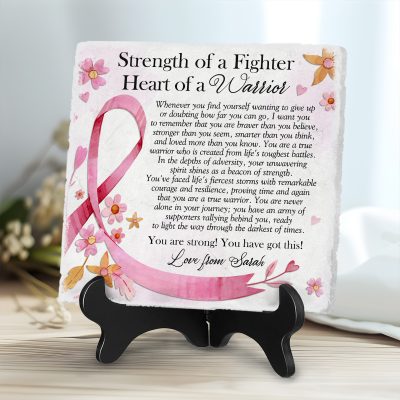 Personalized Ceramic Plaque - Strength of a Fighter, Breast Cancer Survivor Gifts, Strength Keepsake