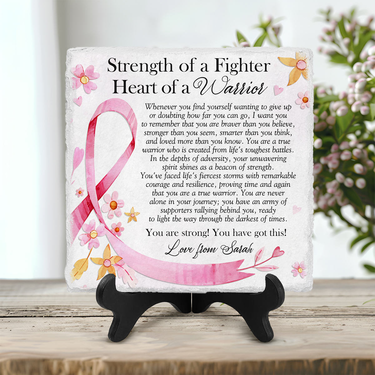 Personalized Ceramic Plaque - Strength of a Fighter, Breast Cancer Survivor Gifts, Strength Keepsake