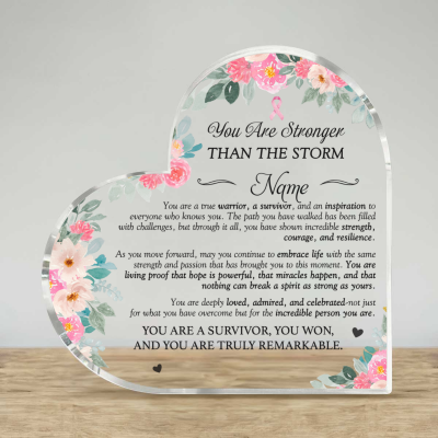 Personalized Breast Cancer Acrylic Plaque With Pink Flower, Breast Cancer Awareness Gifts, Memory Keepsake For Encouragement