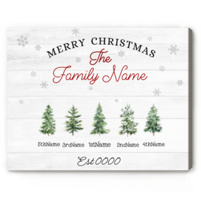Personalized Canvas Christmas Family Trees With Names, Family Names Holiday Decor, Customized Country Christmas Wall Sign