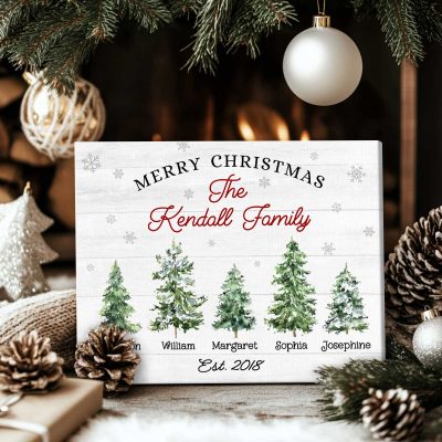 Personalized Canvas Christmas Family Trees With Names, Family Names Holiday Decor, Customized Country Christmas Wall Sign