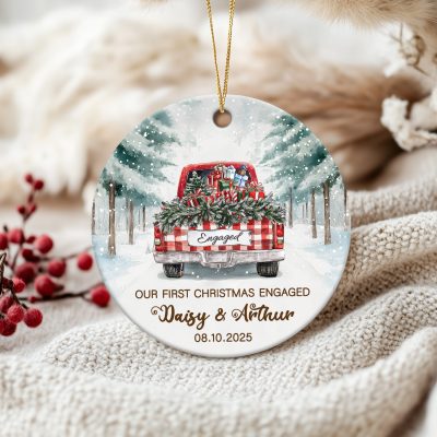 Engaged Christmas Ornament, Custom Engagement Keepsake, Personalized First Christmas Engaged, Engagement Announcement Truck