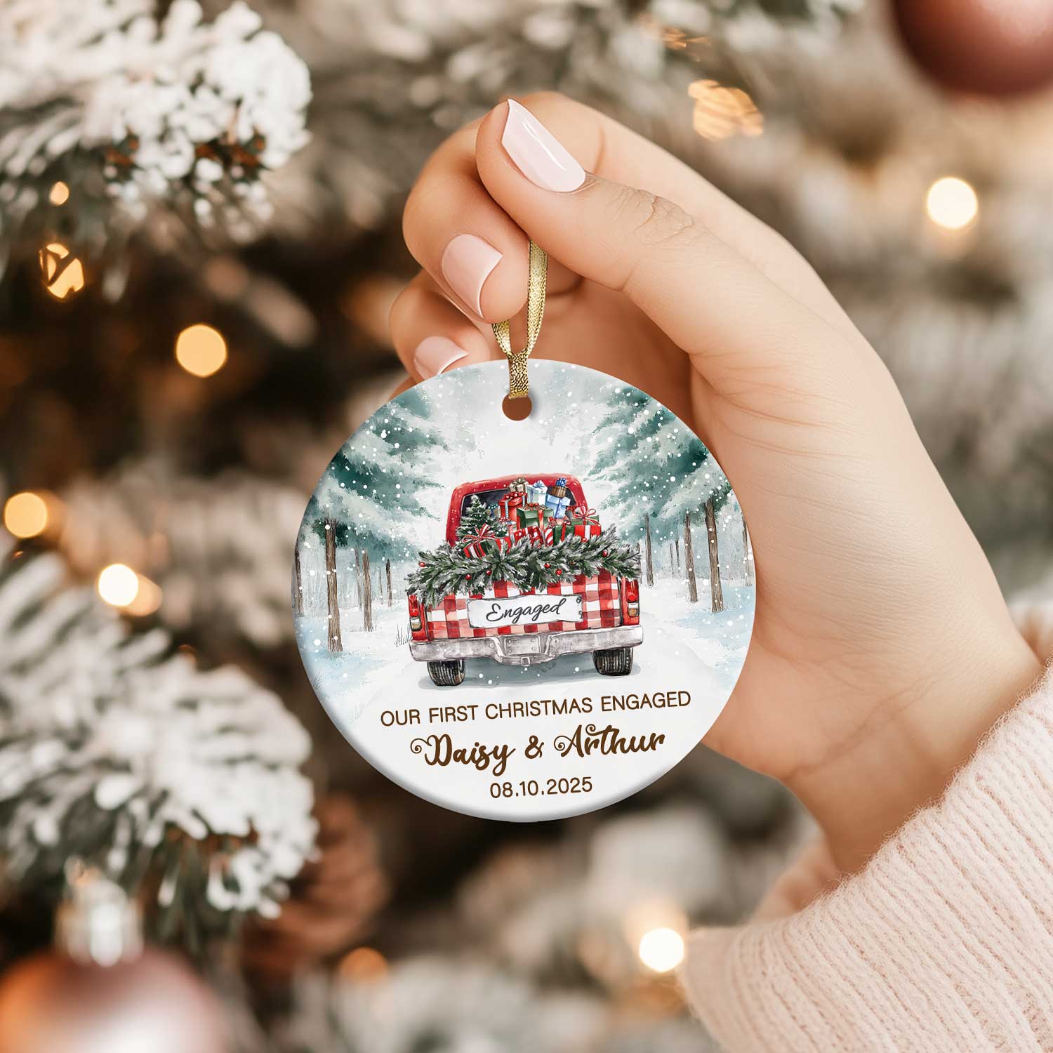 Engaged Christmas Ornament, Custom Engagement Keepsake, Personalized First Christmas Engaged, Engagement Announcement Truck