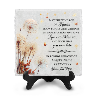 Personalized Memorial Stone With Dandelion, Custom Name Memorial Plaques For Garden, Gifts To Remember A Loved One