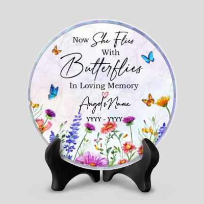 Customized Garden Stones With Butterfly, In Memory Of Plaque, Wildflower Ceramic Grave Markers, Loss of a Loved One Gift