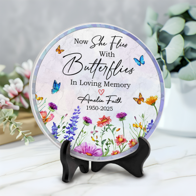 Customized Garden Stones With Butterfly, In Memory Of Plaque, Wildflower Ceramic Grave Markers, Loss of a Loved One Gift