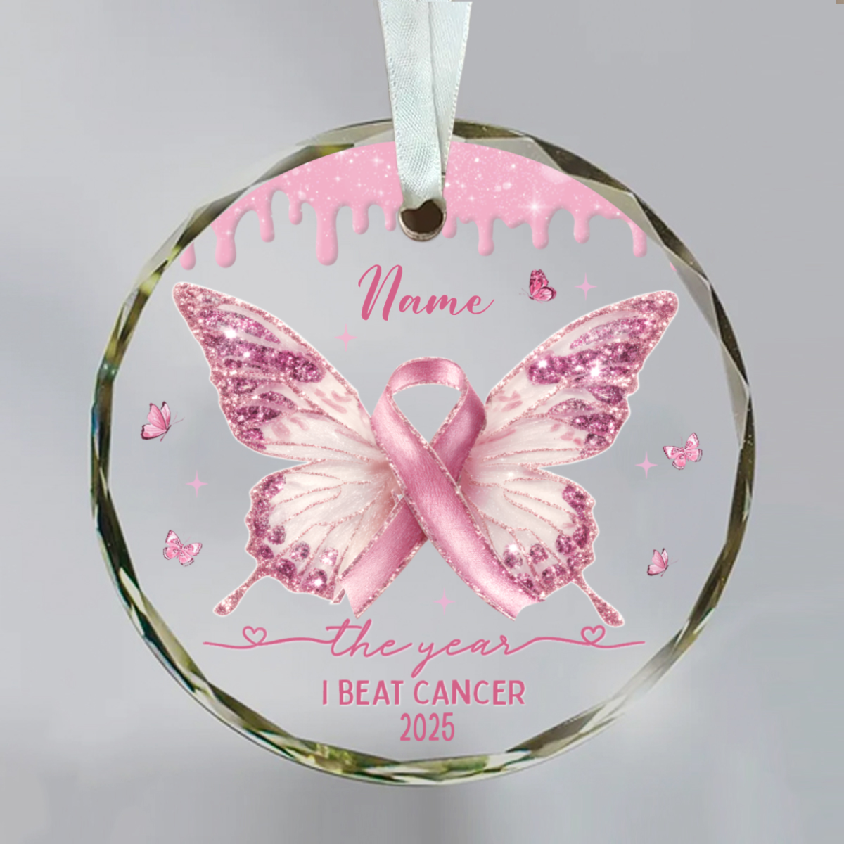 Products 52 Personalized Butterfly Breast Cancer Christmas Ornaments, The Year I Beat A Cancer Ornament with Name, Breast Cancer Gifts