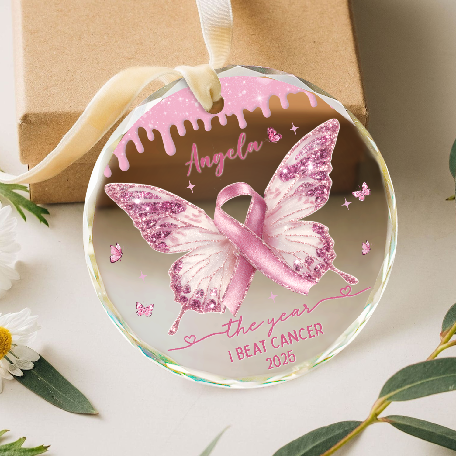 Personalized Butterfly Breast Cancer Christmas Ornaments, The Year I Beat A Cancer Ornament with Name, Breast Cancer Gifts 1 Personalized Butterfly Breast Cancer Christmas Ornaments, The Year I Beat A Cancer Ornament with Name, Breast Cancer Gifts
