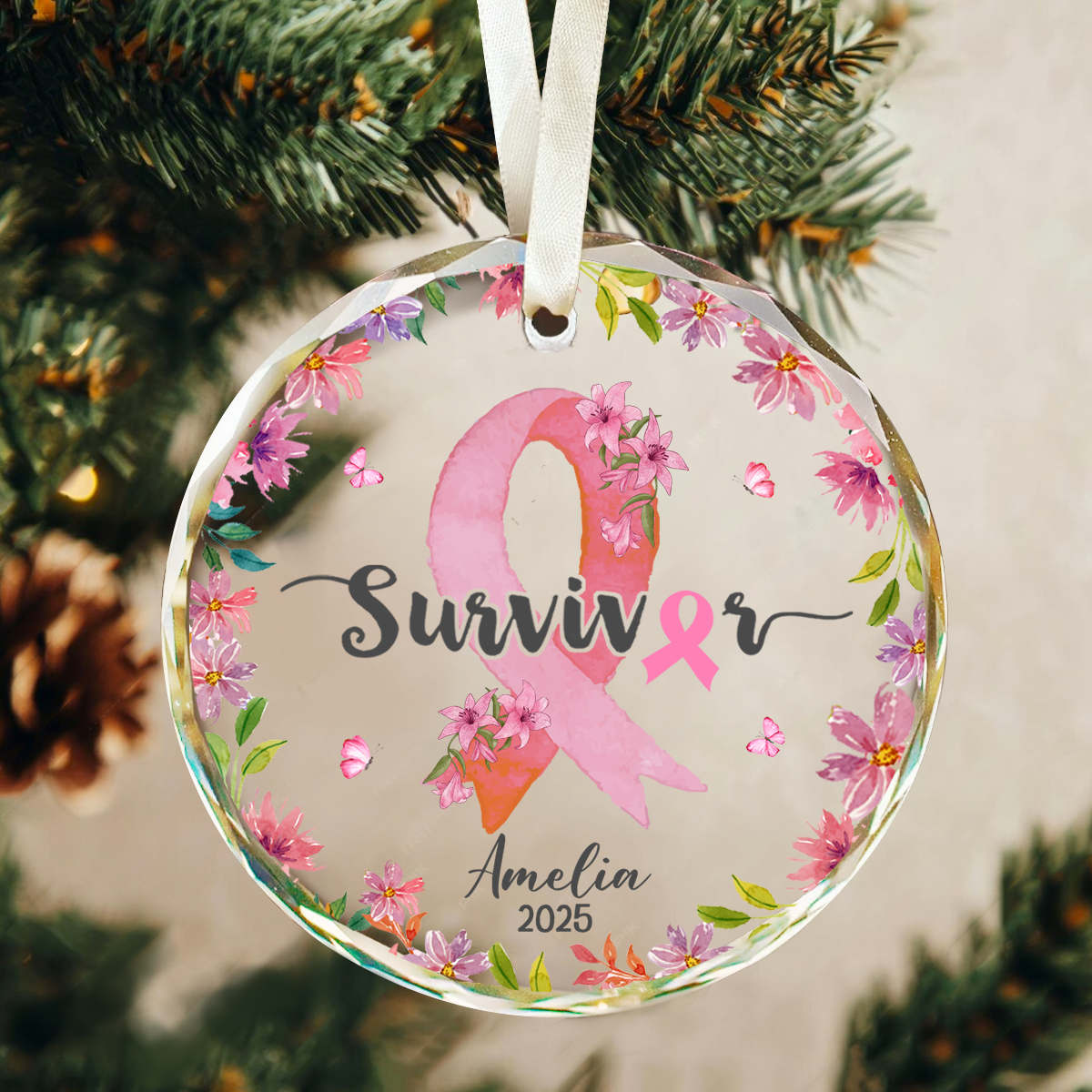 Personalized Survivor Breast Cancer Ornament, Breast Cancer Christmas Tree Ornaments with Name, Breast Awareness Gifts 1 Personalized Survivor Breast Cancer Ornament, Breast Cancer Christmas Tree Ornaments with Name, Breast Awareness Gifts