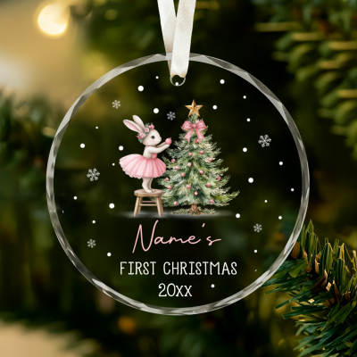 Baby Girl First Christmas Ornament Bunny, Baby First Xmas Ornament with Baby Name, Baby Girl Keepsake Ornament 2025, Granddaughter Ornament