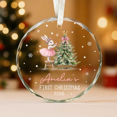 Baby Girl First Christmas Ornament Bunny, Baby First Xmas Ornament with Baby Name, Baby Girl Keepsake Ornament 2025, Granddaughter Ornament