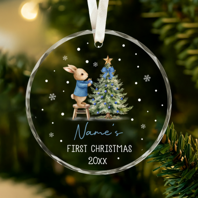 Baby Boy First Christmas Ornament Bunny, Baby First Xmas Ornament with Baby Name, Baby Boy Keepsake Ornament 2025, Grandson Ornament