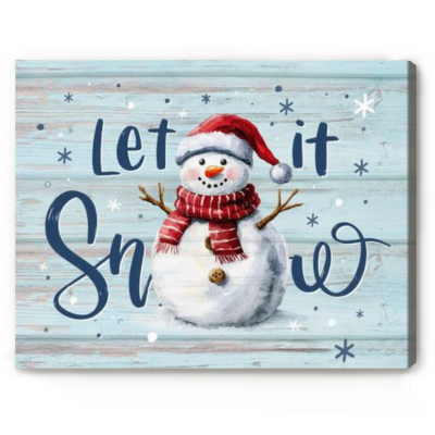 Let It Snow Wall Art, Snowman Christmas Canvas, Rustic Winter Holiday Decoration, Farmhouse Christmas Sign