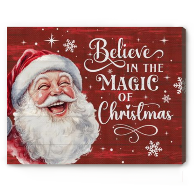 Believe in the Magic of Christmas Santa Canvas, Vintage Christmas Decor, Holiday Wall Sign Gift