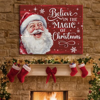 Believe in the Magic of Christmas Santa Canvas, Vintage Christmas Decor, Holiday Wall Sign Gift