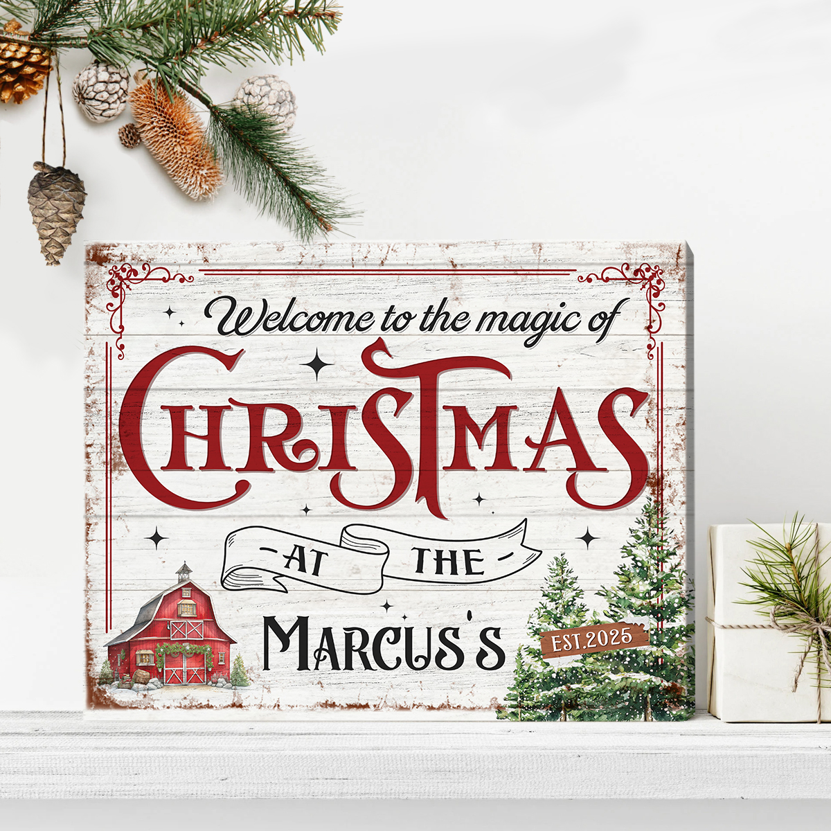 Personalized Welcome Christmas Canvas, Custom Family Name Holiday Wall Art, Rustic Farmhouse Christmas Decor Gift 1 Personalized Welcome Christmas Canvas, Custom Family Name Holiday Wall Art, Rustic Farmhouse Christmas Decor Gift