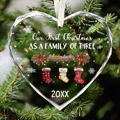Custom Name Family of Three Ornament, Personalized Christmas Ornament, Baby’s First Christmas Gift 2025