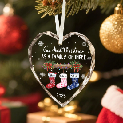 Custom Name Family of Three Ornament, Personalized Christmas Ornament, Baby’s First Christmas Gift 2025