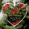 40th Wedding Anniversary Heart Ornament - Personalized Anniversary Gift with elegant ruby red accents, personalized with couple names and anniversary date, featuring the text “40th Wedding Anniversary”, a wonderful Ruby Anniversary Gift