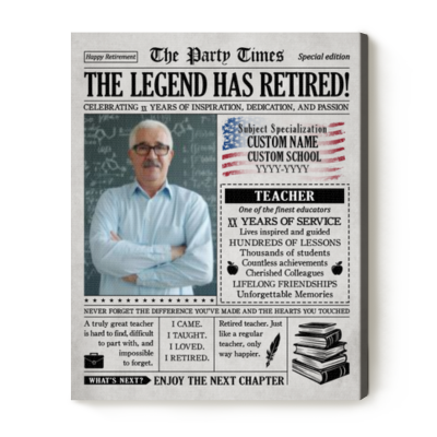 Teacher Retirement Newspaper Personalized Canvas, Teacher Retirement Gifts, Retirement Gifts For Educators