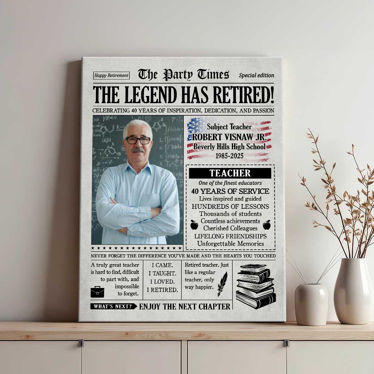 Teacher Retirement Newspaper Personalized Canvas, Teacher Retirement Gifts, Retirement Gifts For Educators 1 Teacher Retirement Newspaper Personalized Canvas, Teacher Retirement Gifts, Retirement Gifts For Educators