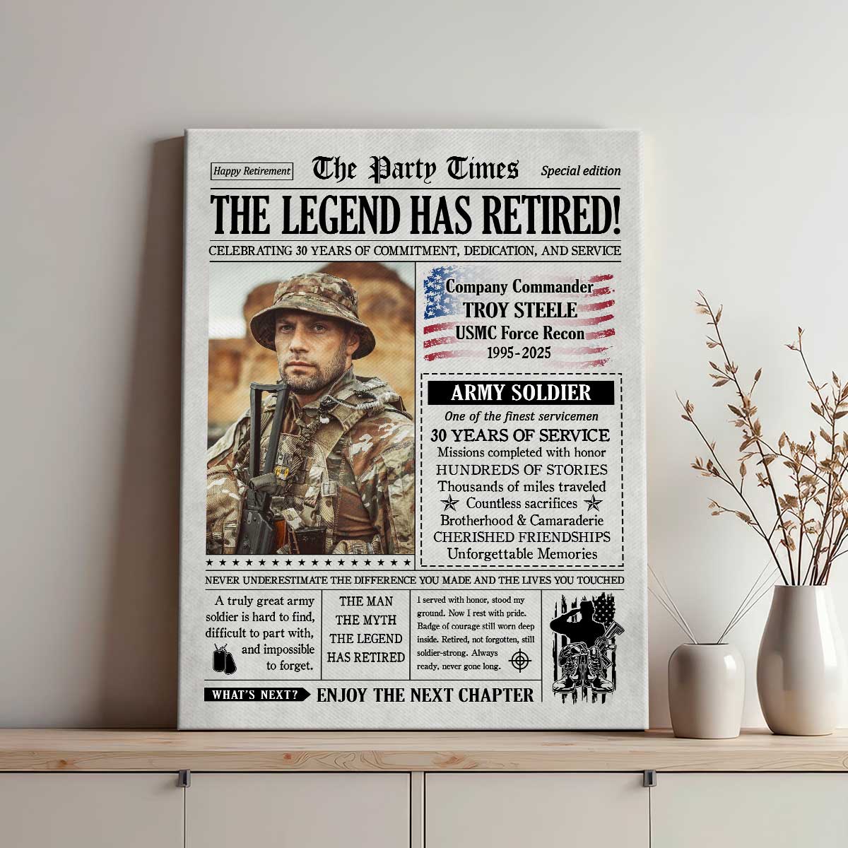 Army Retirement Newspaper Personalized Canvas, Army Retirement Gifts, Military Retirement Gifts 1 Army Retirement Newspaper Personalized Canvas, Army Retirement Gifts, Military Retirement Gifts