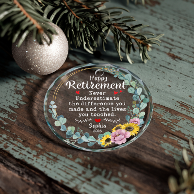 Christmas Retirement Glass Ornament, Never Underestimate the Difference You've Made Retirement Gift, Retirement Message Keepsake