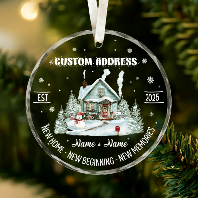 New Home Glass Ornament Personalized, Custom Address Ornament First Christmas New House, Our First Home Keepsake, Housewarming Gift