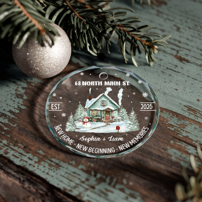 New Home Glass Ornament Personalized, Custom Address Ornament First Christmas New House, Our First Home Keepsake, Housewarming Gift