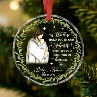 Personalized Baby Memorial Glass Ornament - Baby Loss Gift with custom name and date, remembrance keepsake and gentle gift for baby loss or miscarriage.