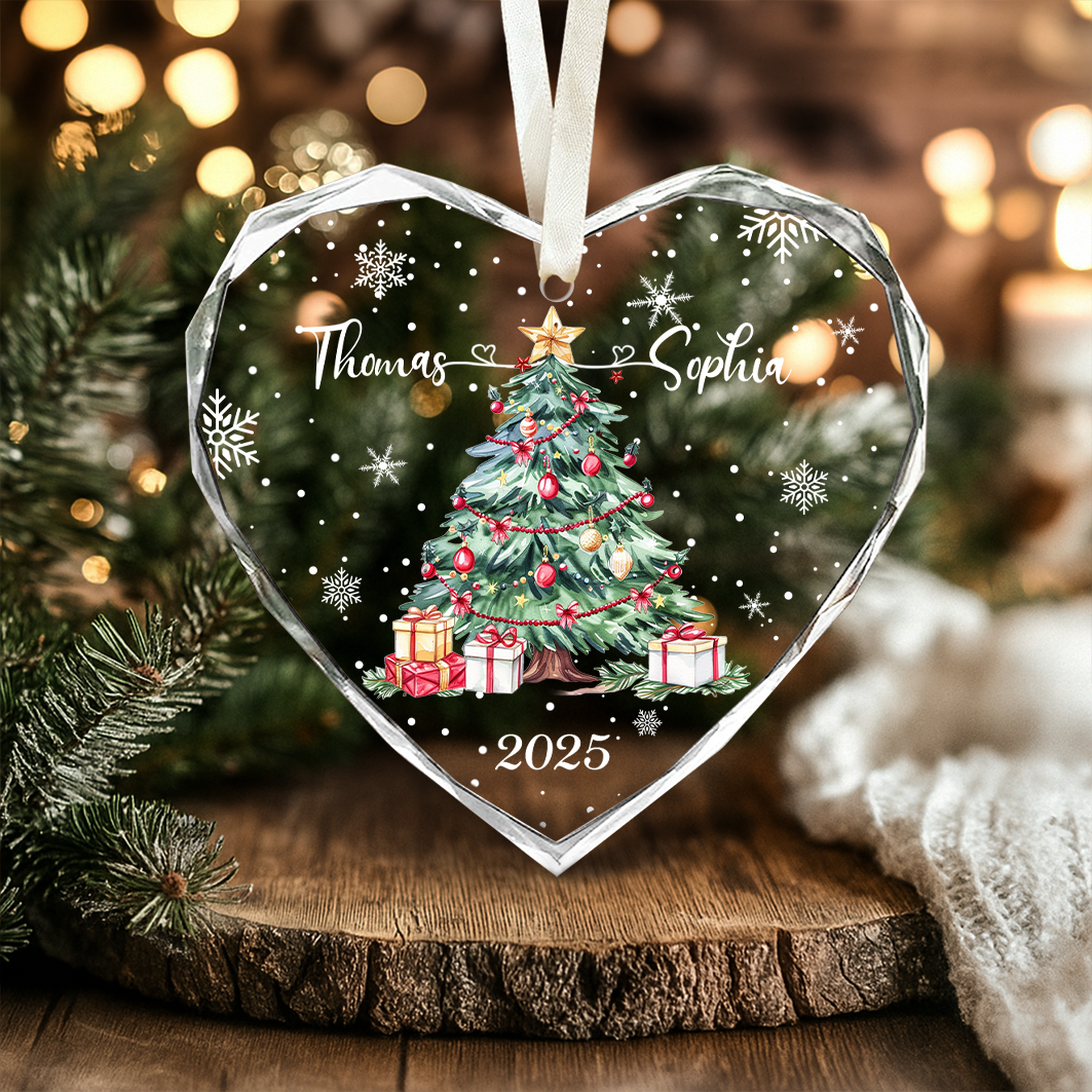 Personalized Couples Christmas Ornament, Watercolor Tree Glass Ornament, Christmas Home Decor, New Couple Xmas Gifts 1 Personalized Couples Christmas Ornament, Watercolor Tree Glass Ornament, Christmas Home Decor, New Couple Xmas Gifts