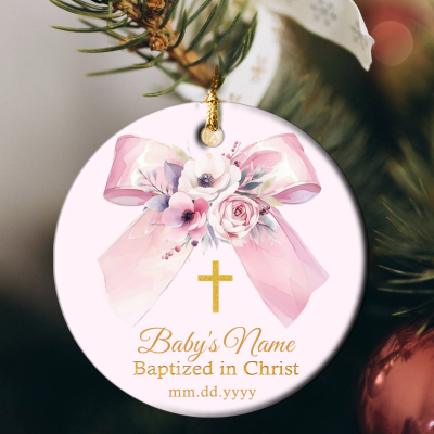 Personalized Baby Baptism Ceramic Ornament - Baptism Gift for Girl with custom name and date, christening keepsake gift for baby girl, unique baptism decoration.