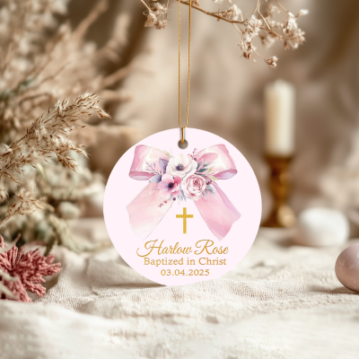 Personalized Baby Baptism Ceramic Ornament - Baptism Gift for Girl with custom name and date, christening keepsake gift for baby girl, unique baptism decoration.