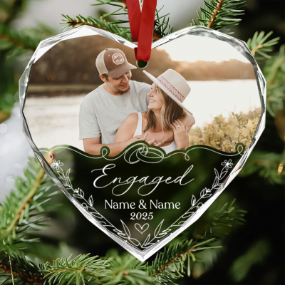 Personalized Engaged Photo Ornament, Custom Engagement Keepsake with Picture and Year, Gift for Engaged Couple