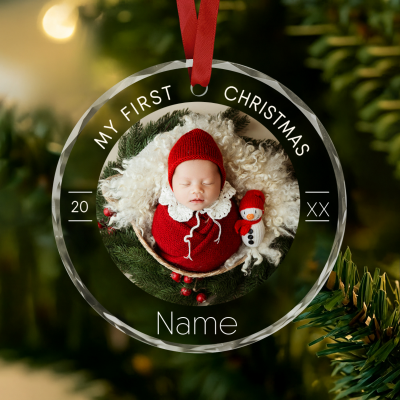 Custom Photo Baby First Christmas Ornament, Baby Keepsake Gift, Newborn Gift, First Christmas Gift for Newparent